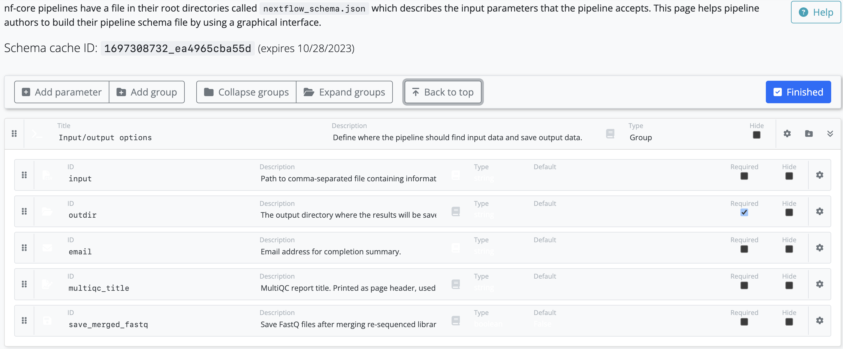 nf-core schema builder interface